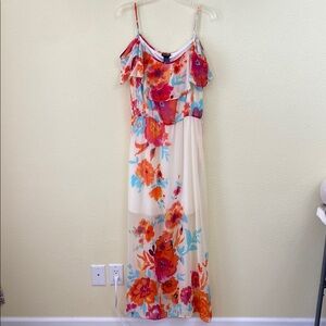 Bisou Bisou Pink and Orange Spaghetti Strap Sundress Maxi